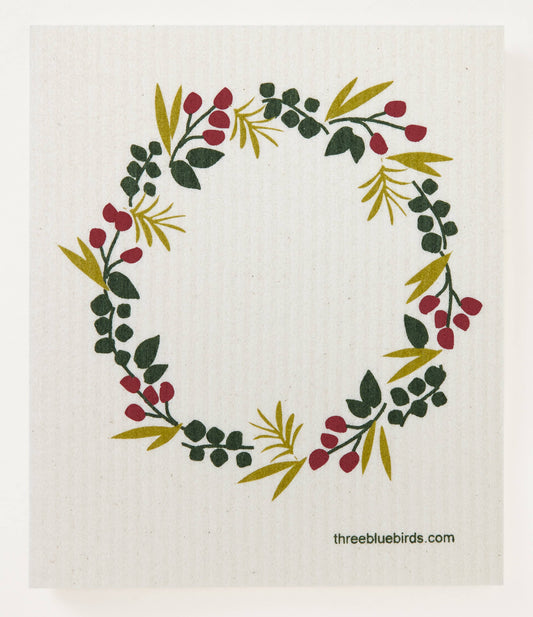 Winter Wreath - Swedish Dishcloths by Three Blue Birds