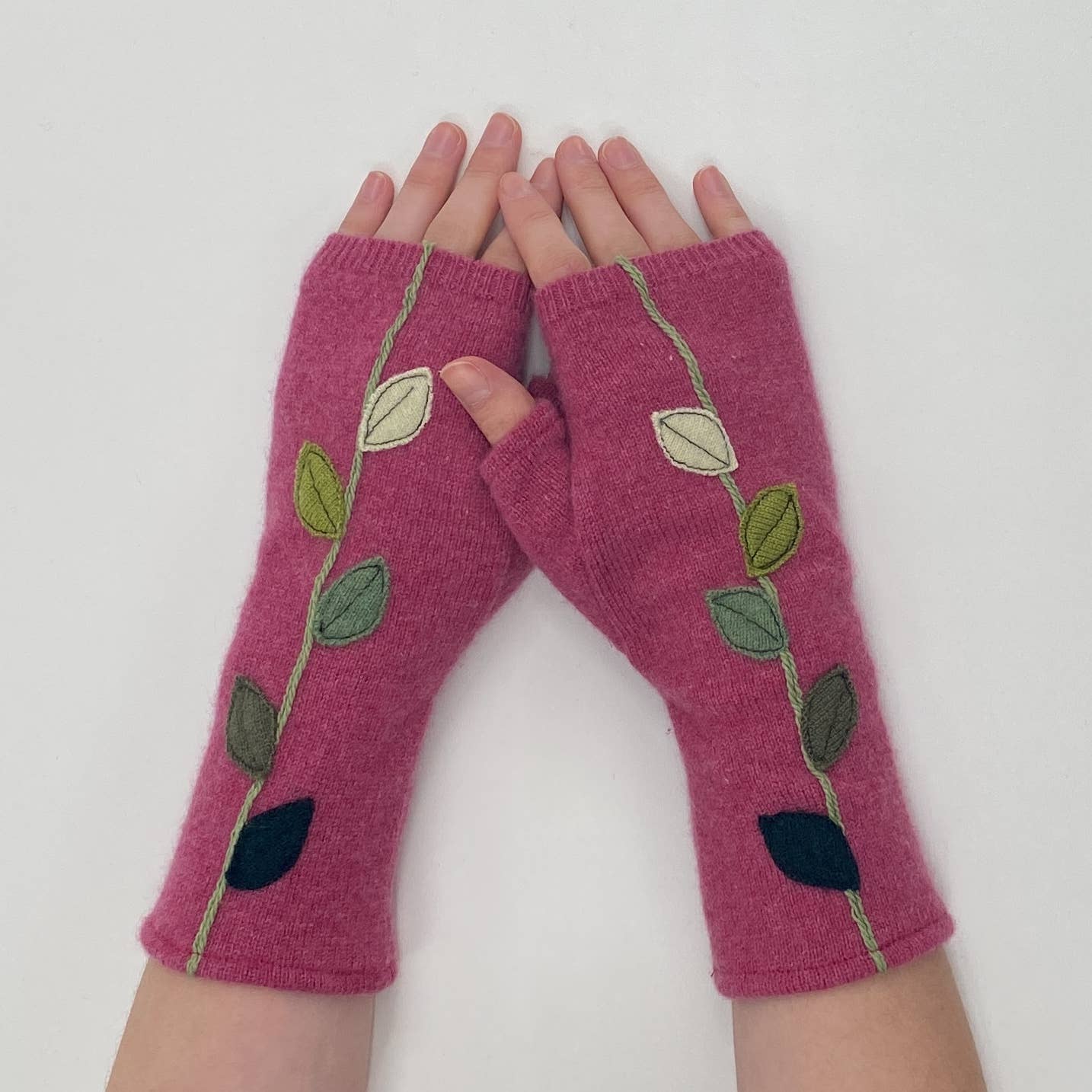 Leaves on Orange - Fingerless Cashmere Gloves from Sardine Clothing Co.