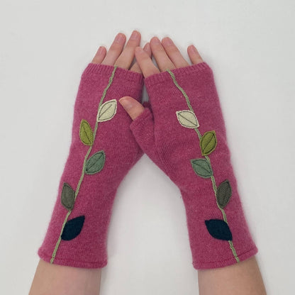 Leaves on Orange - Fingerless Cashmere Gloves from Sardine Clothing Co.