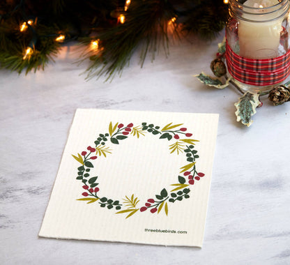 Winter Wreath - Swedish Dishcloths by Three Blue Birds