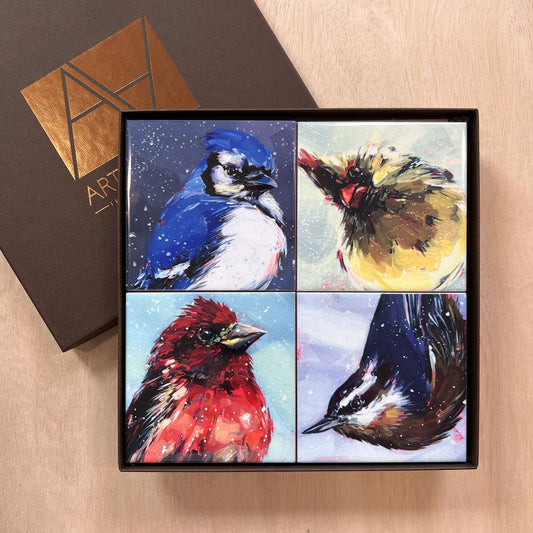 Winter Bird Portraits Coaster Set by Art by Alyssa