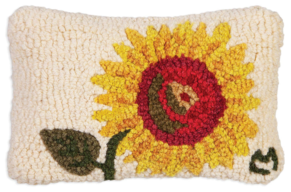 Bright Sunflower 8" x 12" Hand Hooked Wool Pillow from Chandler 4 Corners - Maine Yarn & Fiber Supply