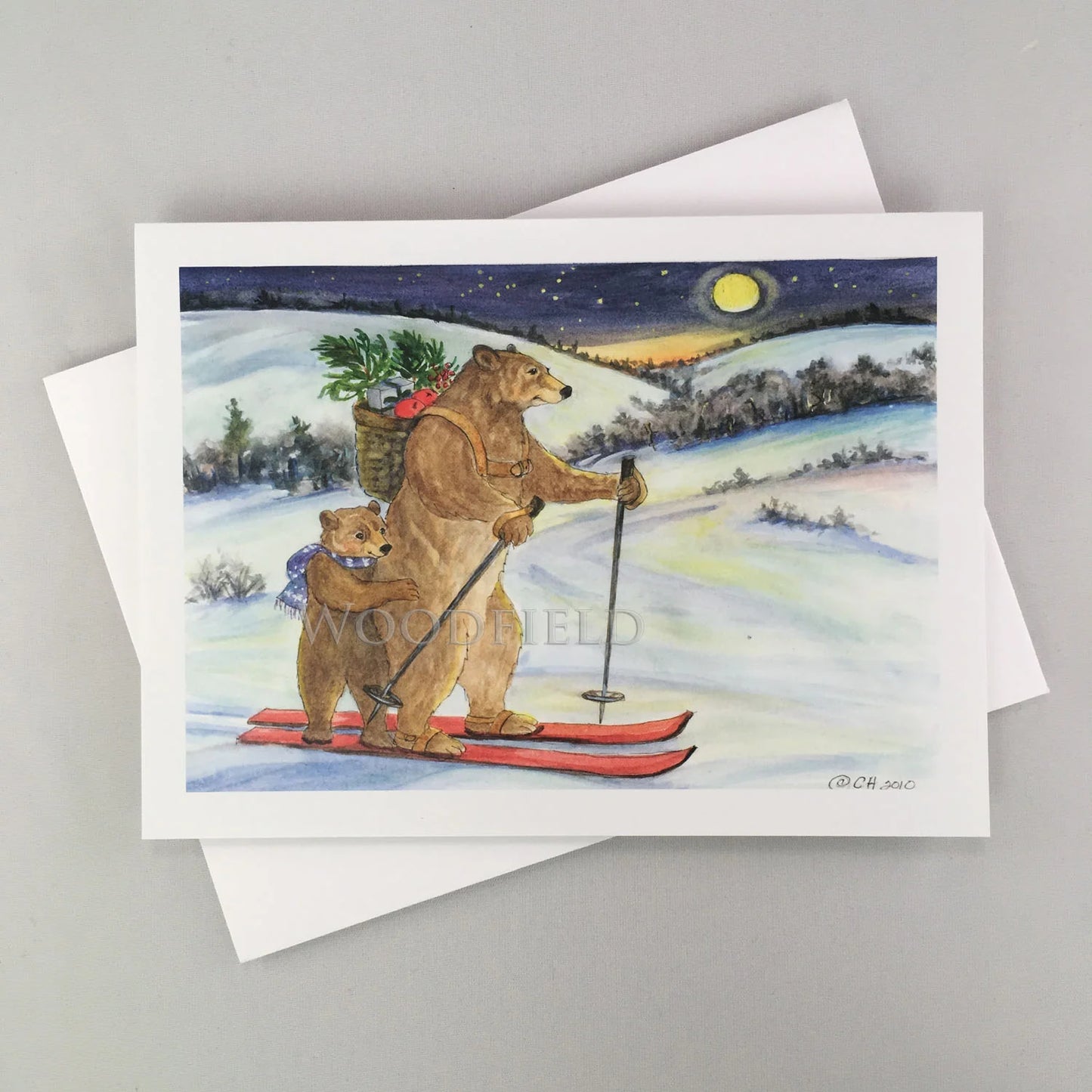 Bears Skiing - Single Greeting Card by Woodfield Press