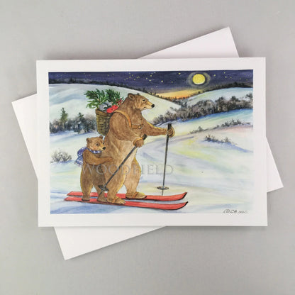 Bears Skiing - Single Greeting Card by Woodfield Press