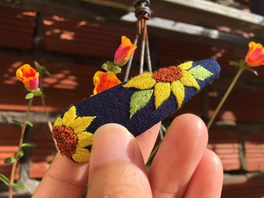 Half Sunflower Embroidered Hair Barrette by Quince Fables