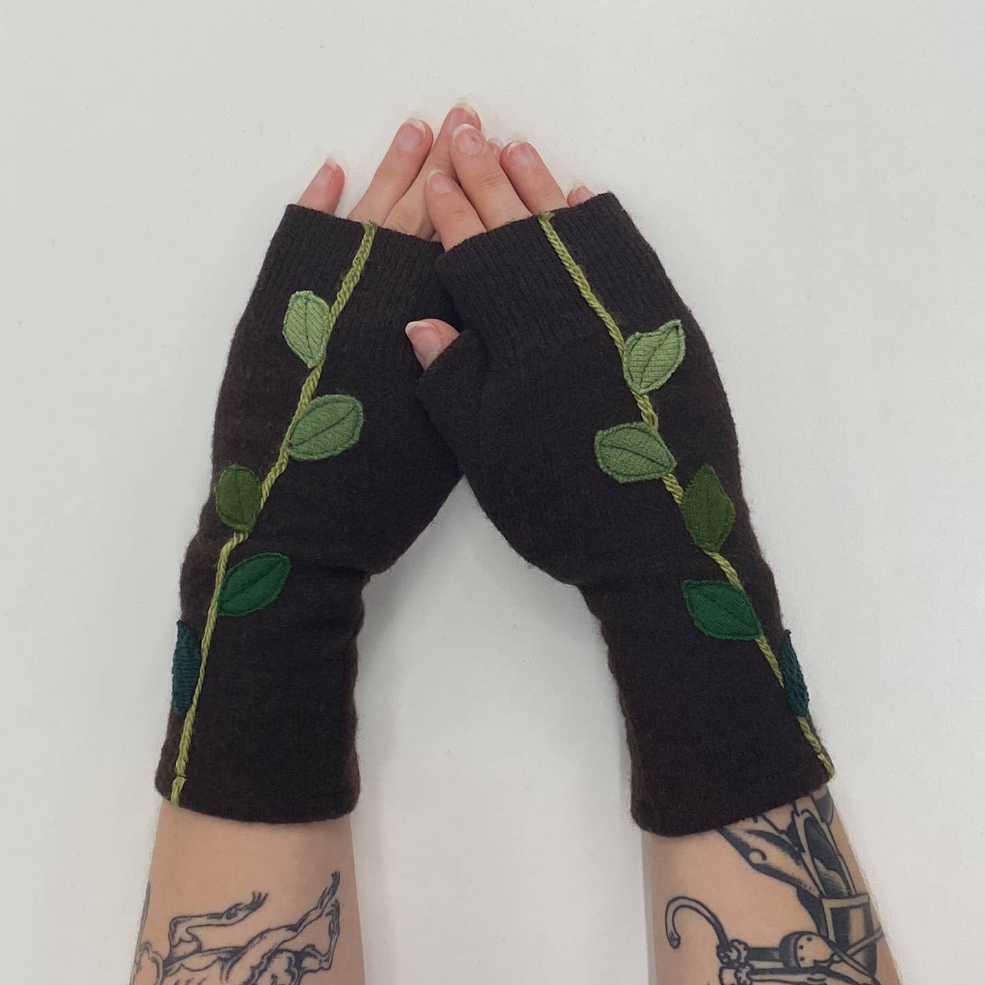 Leaves on Orange - Fingerless Cashmere Gloves from Sardine Clothing Co.