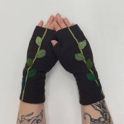Leaves on Orange - Fingerless Cashmere Gloves from Sardine Clothing Co.