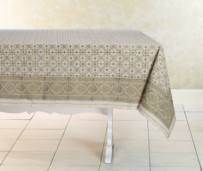 LILY Hand Block Printed Cotton Tablecloth from Sustainable Threads