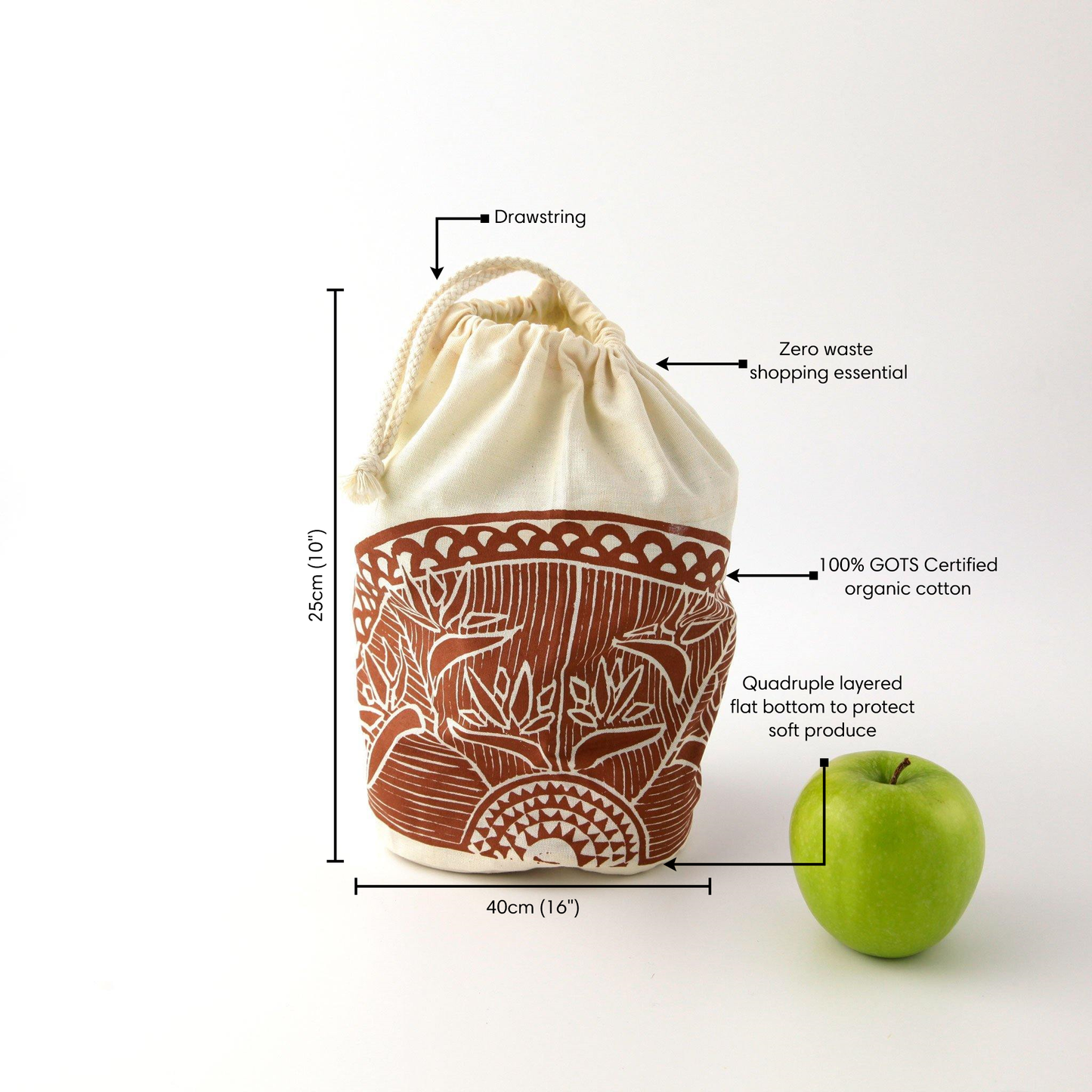 Reusable Produce Bucket Bag in Terra Cotta by Halo Dish Covers