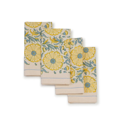 BLOOM WHEAT Hand Block Printed Cotton Napkins (set of 4) from Sustainable Threads