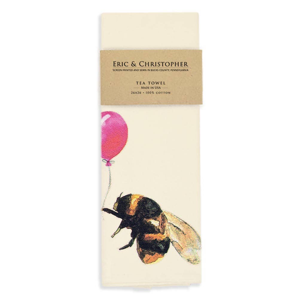 Bee with Balloon Tea Towel from Eric and Christopher - Maine Yarn & Fiber Supply