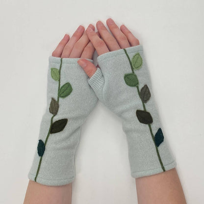 Leaves on Orange - Fingerless Cashmere Gloves from Sardine Clothing Co.
