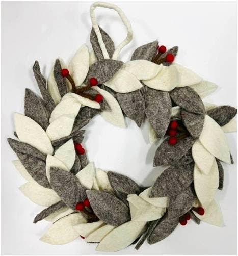 Christmas Decor Wreath White Natural with Holly Berries from The Winding Road