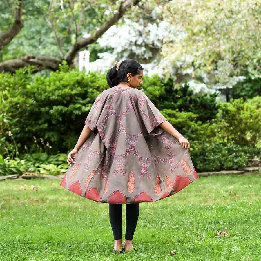Paris Pink Floral Lounge Kimono/Robe Beach Coverup by Ichcha - Maine Yarn & Fiber Supply