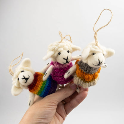 Sheep with Knit Sweater Ornaments from The Winding Road