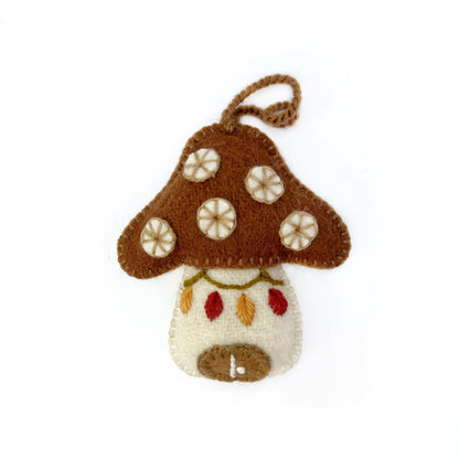 Mushroom House Embroidered Felt Wool Ornament by Ornaments 4 Orphans
