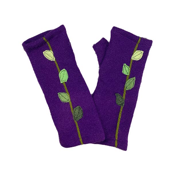 Leaves on Purple - Fingerless Cashmere Gloves from Sardine Clothing Co.