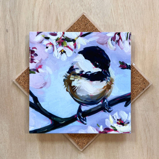 Chickadee in Cherry Tree Trivet by Art by Alyssa - Maine Yarn & Fiber Supply