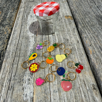 Enamel Fruit Stitch Marker Jam Jar Set - Maine Yarn & Fiber Supply