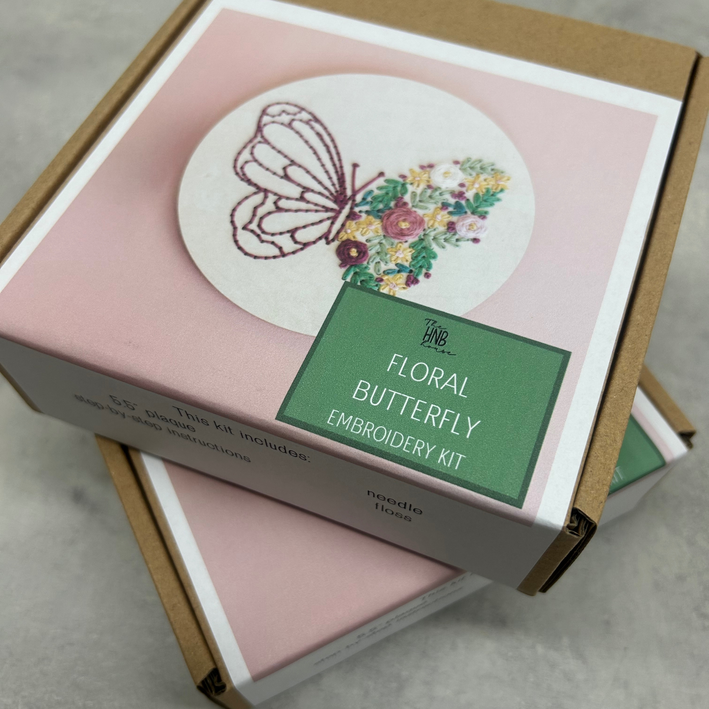 Floral Butterfly DIY Embroidery Kit by The HNB House - Maine Yarn & Fiber Supply