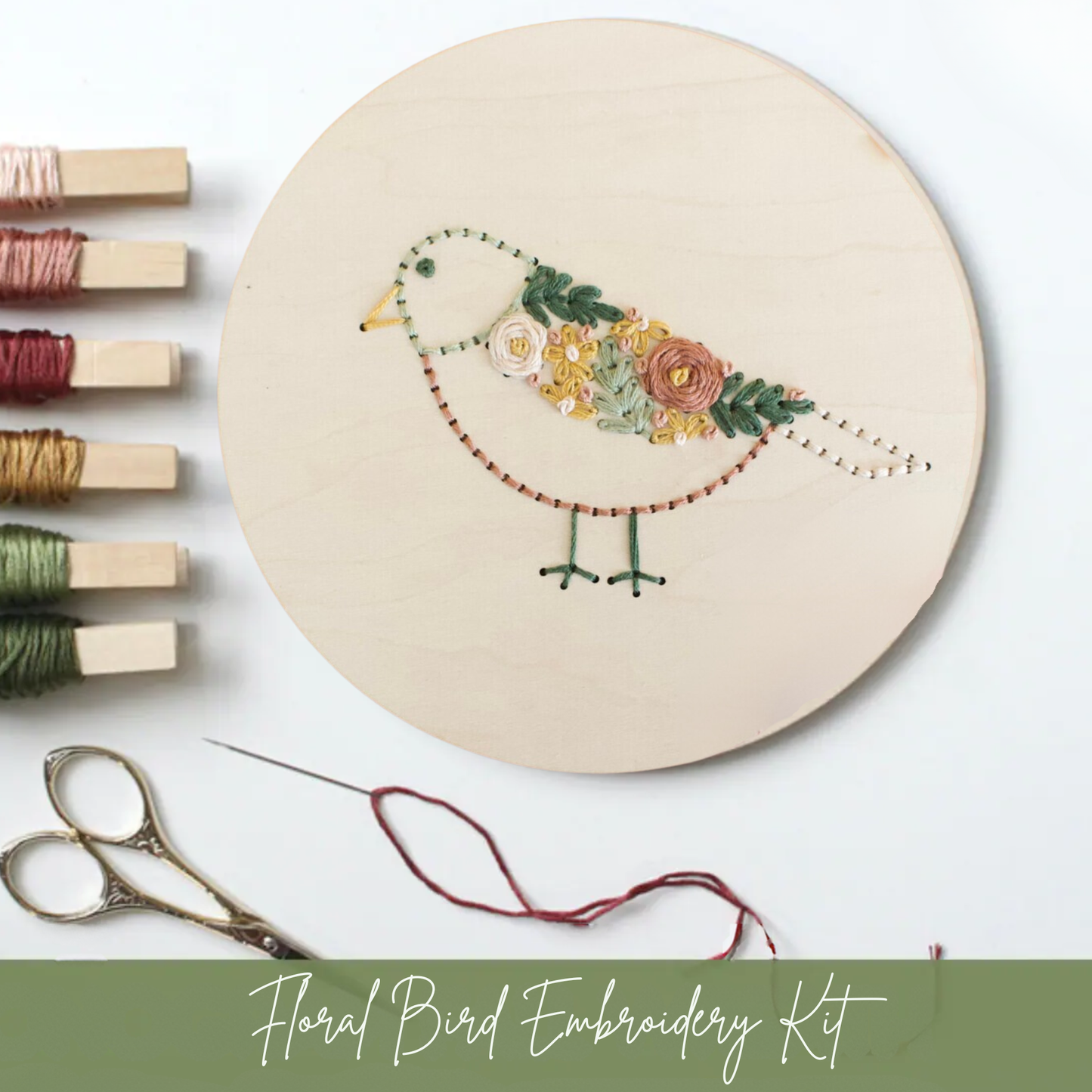 Floral Bird DIY Embroidery Kit by The HNB House - Maine Yarn & Fiber Supply