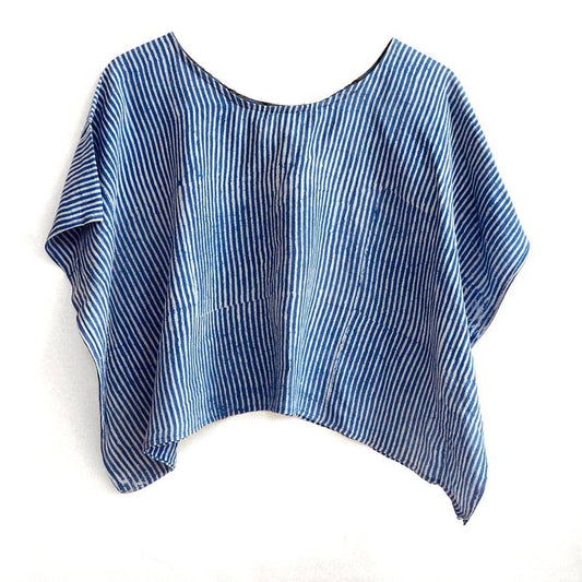 Classic Blue Stripes Cotton Silk Croptop by Ichcha