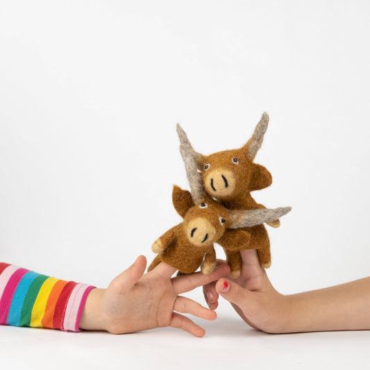 Highland Cow Felt Finger Puppets by The Winding Road