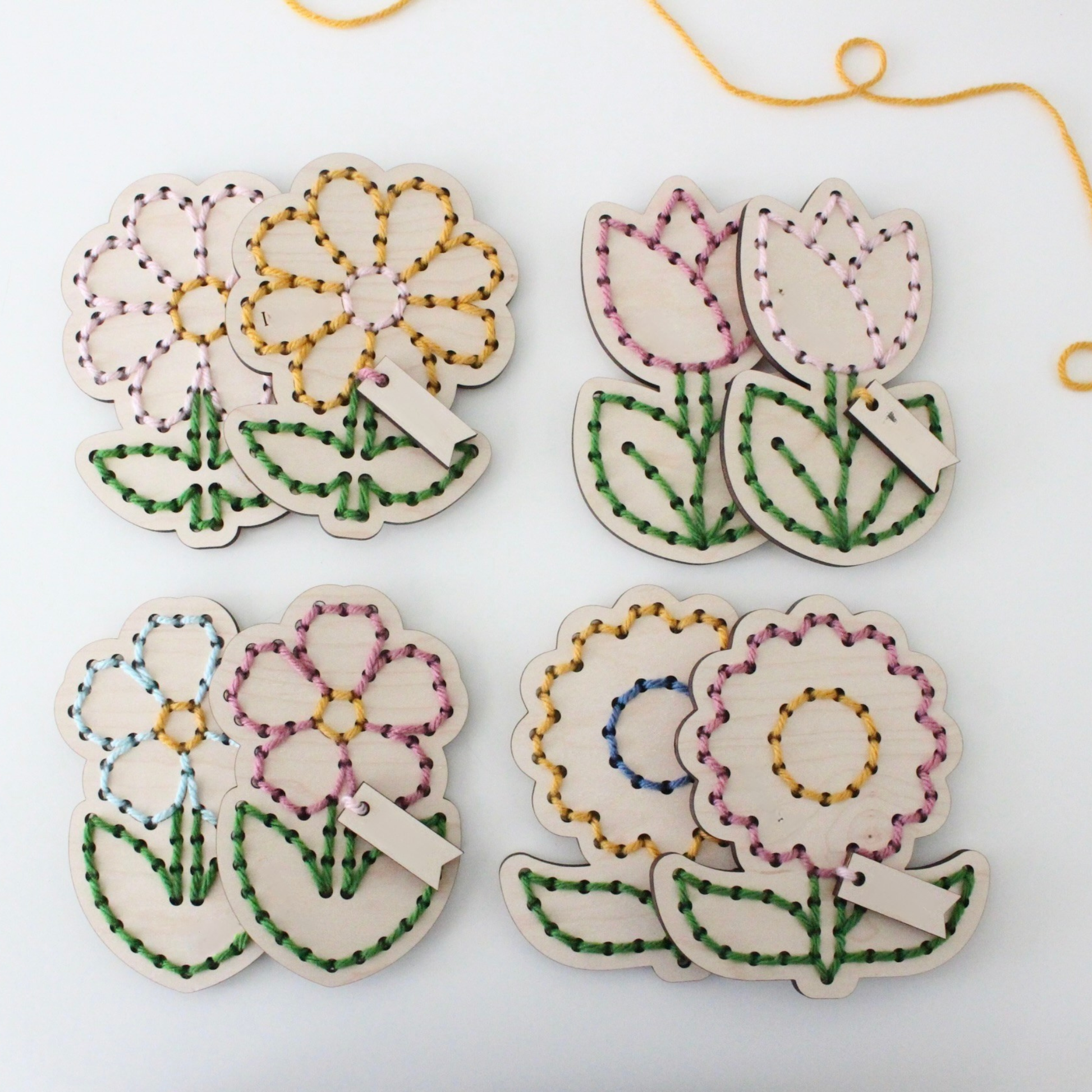 Kids Yarn Sunflower Flower Wooden Embroidery DIY Kit by The HNB House - Maine Yarn & Fiber Supply