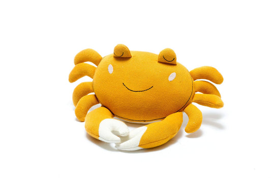 Tactile Crab Plush Toy Knitted Organic Cotton in Mustard by Best Years