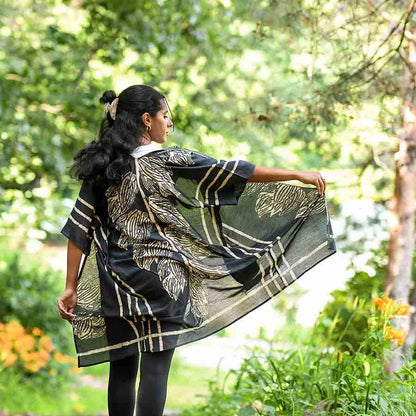 Jungle Black Lounge Kimono/Robe Beach Coverup by Ichcha - Maine Yarn & Fiber Supply
