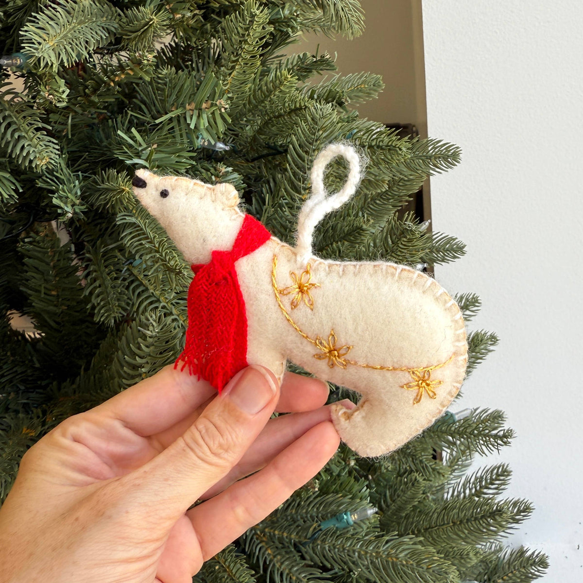 Polar Bear Embroidered Felt Wool Ornament by Ornaments 4 Orphans