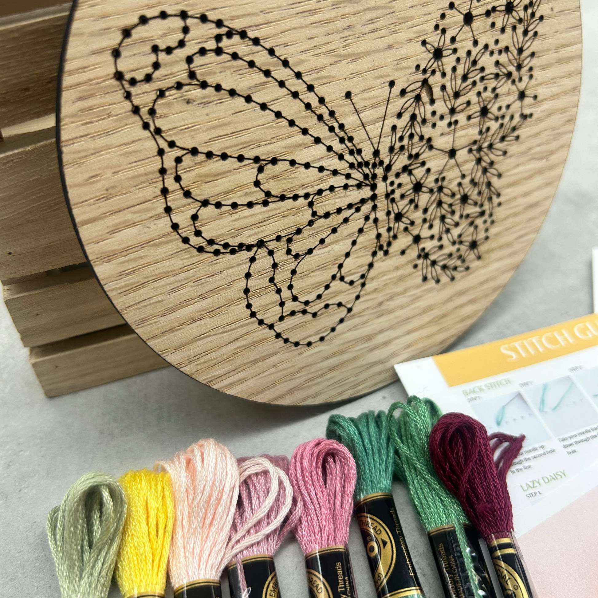 Floral Butterfly DIY Embroidery Kit by The HNB House - Maine Yarn & Fiber Supply