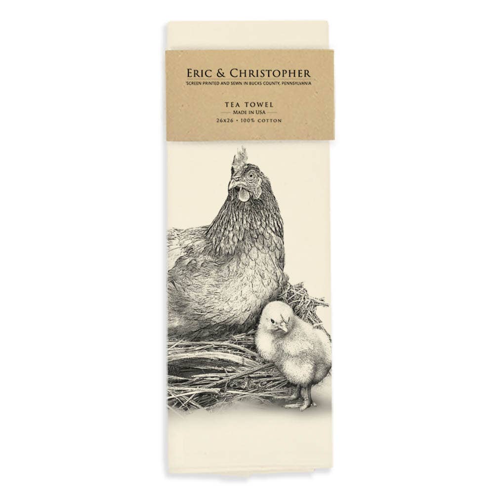 Hen with Chicks Spring Tea Towel from Eric and Christopher - Maine Yarn & Fiber Supply