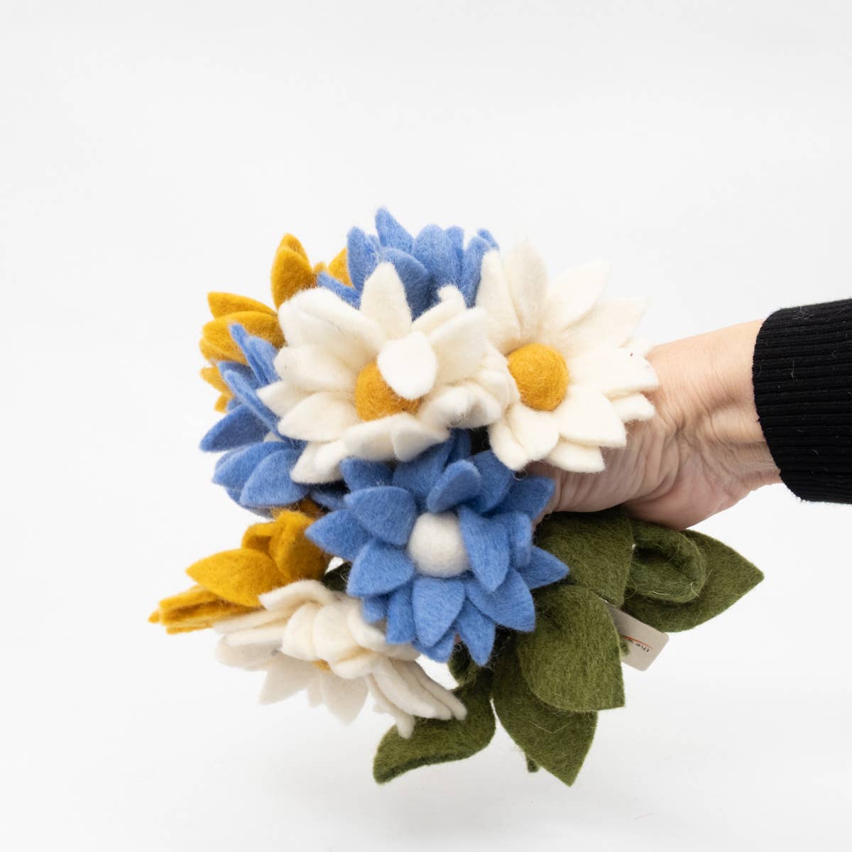 Blue, White and Yellow Felt Flowers Garland by The Winding Road - Maine Yarn & Fiber Supply