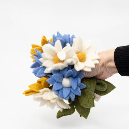 Blue, White and Yellow Felt Flowers Garland by The Winding Road - Maine Yarn & Fiber Supply