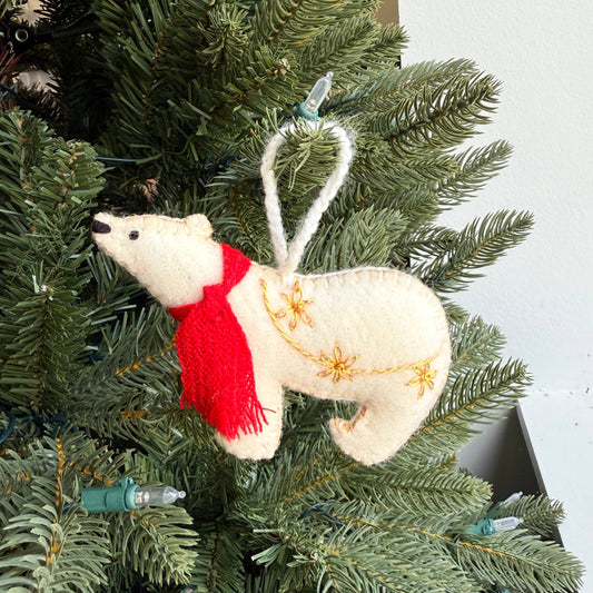 Polar Bear Embroidered Felt Wool Ornament by Ornaments 4 Orphans - Maine Yarn & Fiber Supply