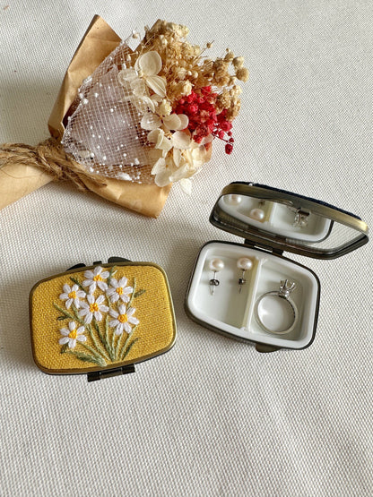 Floral Embroidered Rectangle Mini Jewelry Box With Mirror by Quince Fables