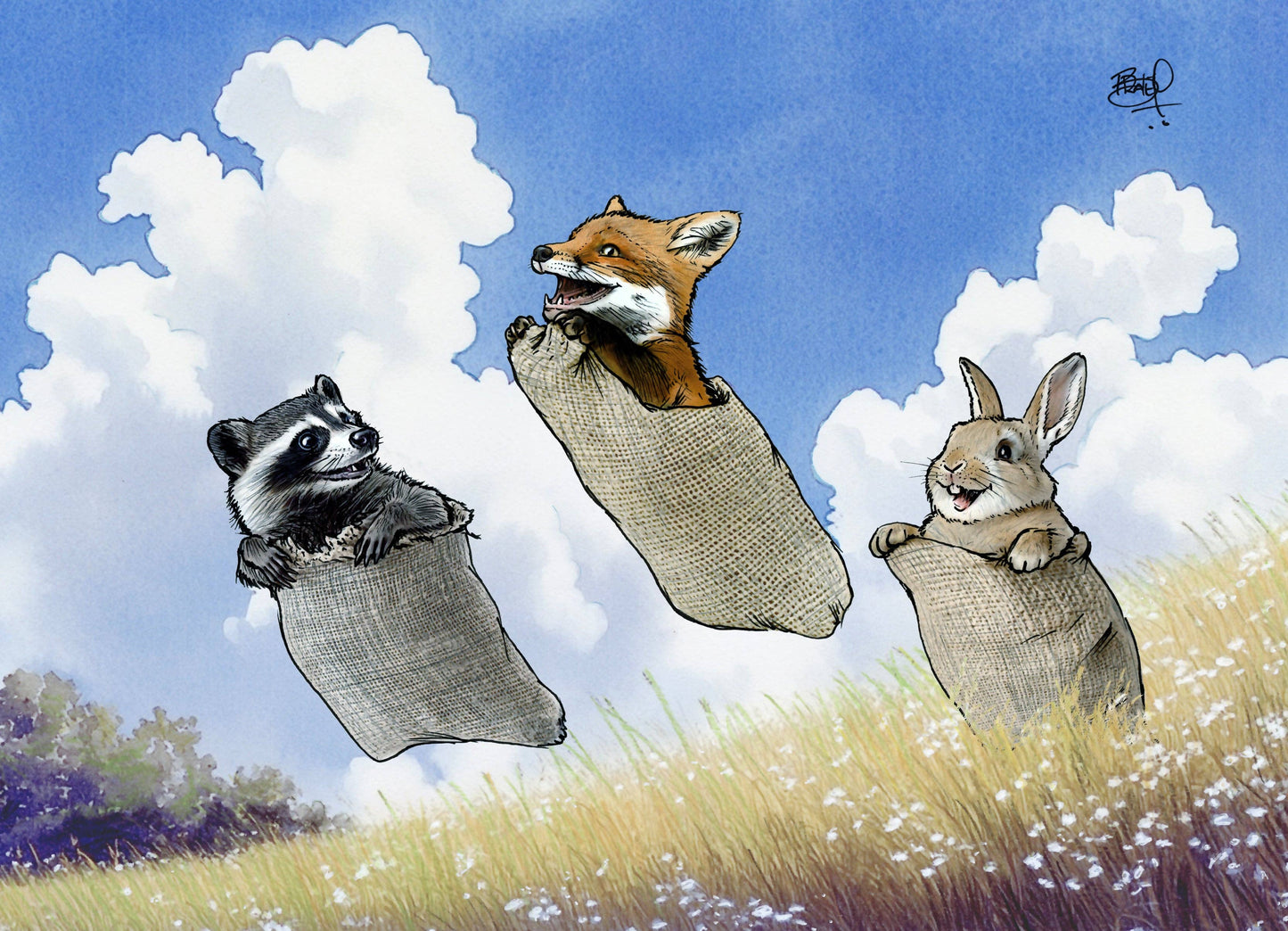 Sack Race Greeting Card (blank inside) by Shawn Braley Illustration