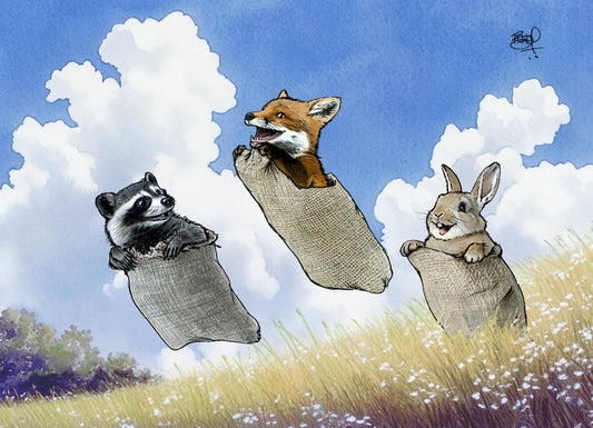 Sack Race Greeting Card (blank inside) by Shawn Braley Illustration