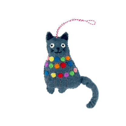 Cat Tangled in Christmas Lights Felt Wool Ornament by Ornaments 4 Orphans