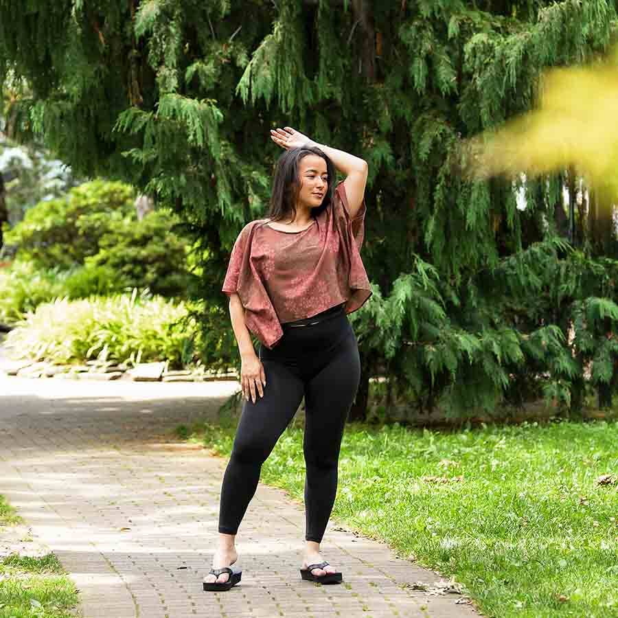 Autumn Breeze Block Printed Cotton Silk Croptop by Ichcha - Maine Yarn & Fiber Supply