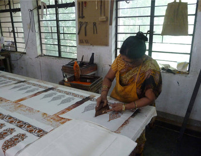 BLOOM WHEAT Hand Block Printed Cotton Tablecloth from Sustainable Threads