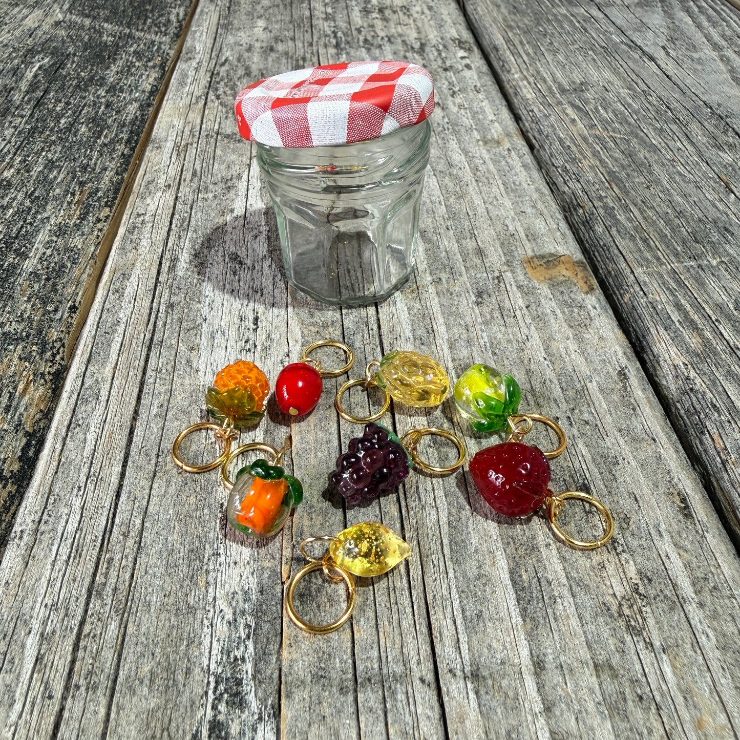 Glass Fruit Stitch Marker Jam Jar Set - Maine Yarn & Fiber Supply