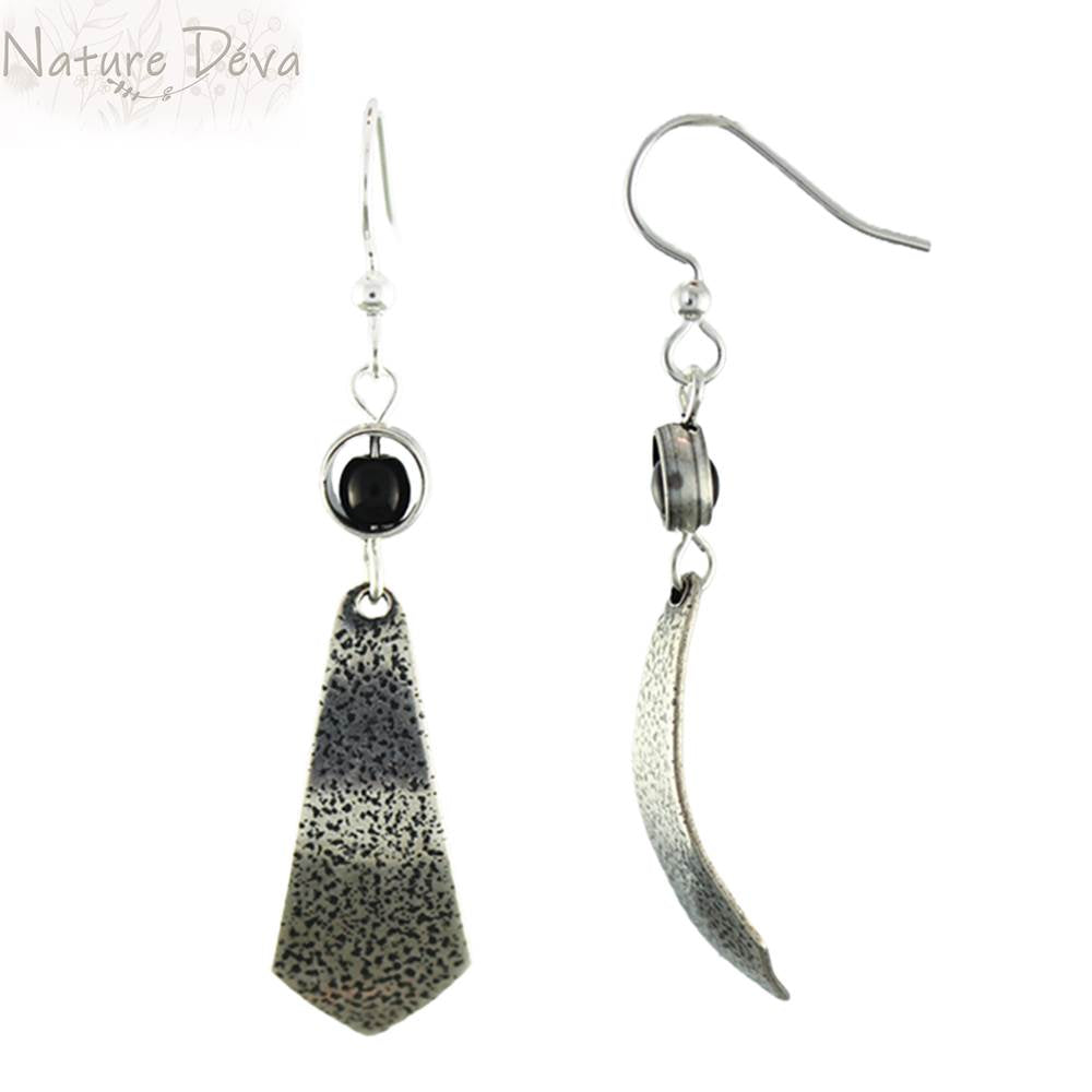 Onyx and Silver Drops earrings in Copper by Earth Dreams Jewelry