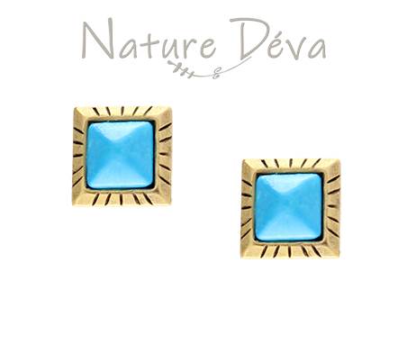 Square Turquoise 14k Gold Plate Post Earrings by Earth Dreams Jewelry
