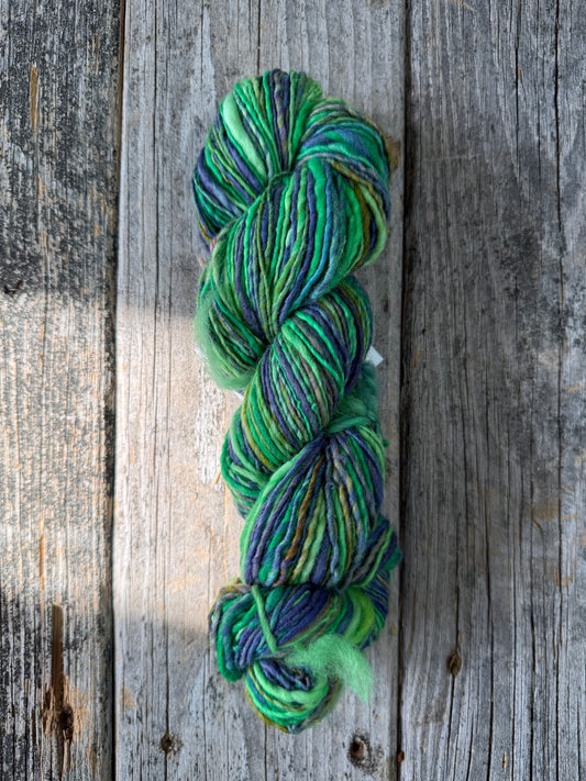 Hand Dyed and Spun Corriedale Top 3.5oz “Alpine”