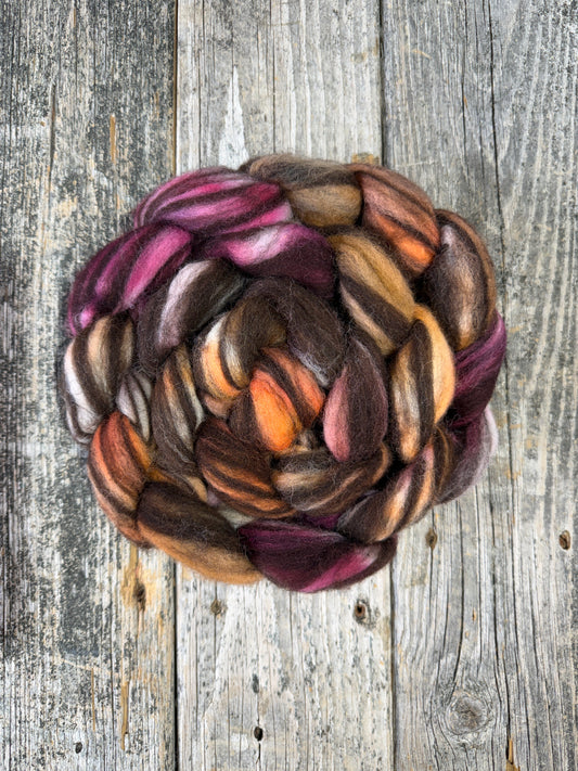 Hand Dyed by Bristol Ivy Corriedale Humbug Top Braid ~5oz