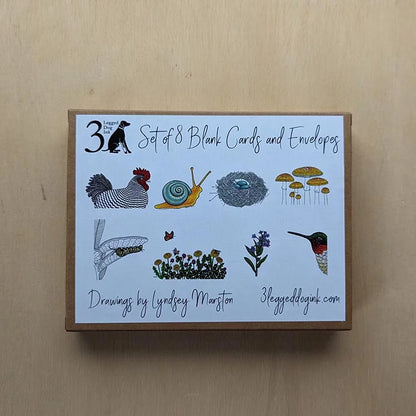 Assorted - Boxed Set of 8 Greeting Cards by 3 Legged Dog Ink - Maine Yarn & Fiber Supply