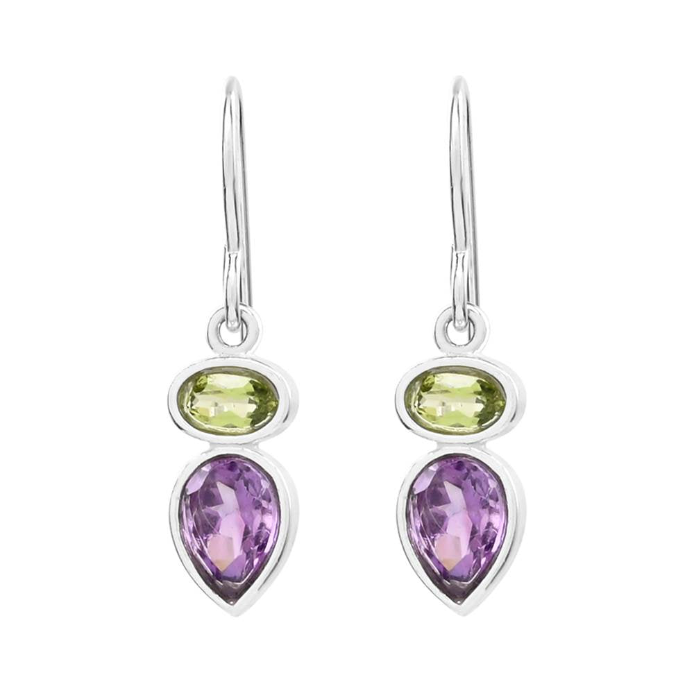 Amethyst Pear with Oval Peridot CZ Sterling Silver Earrings by Sonoma Art Works - Maine Yarn & Fiber Supply