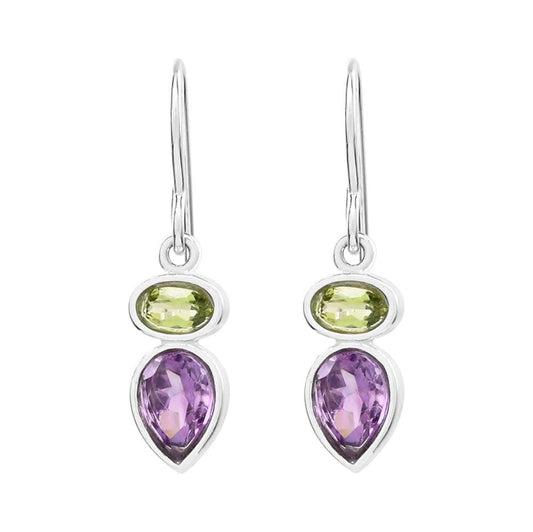 Amethyst Pear with Oval Peridot CZ Sterling Silver Earrings by Sonoma Art Works - Maine Yarn & Fiber Supply